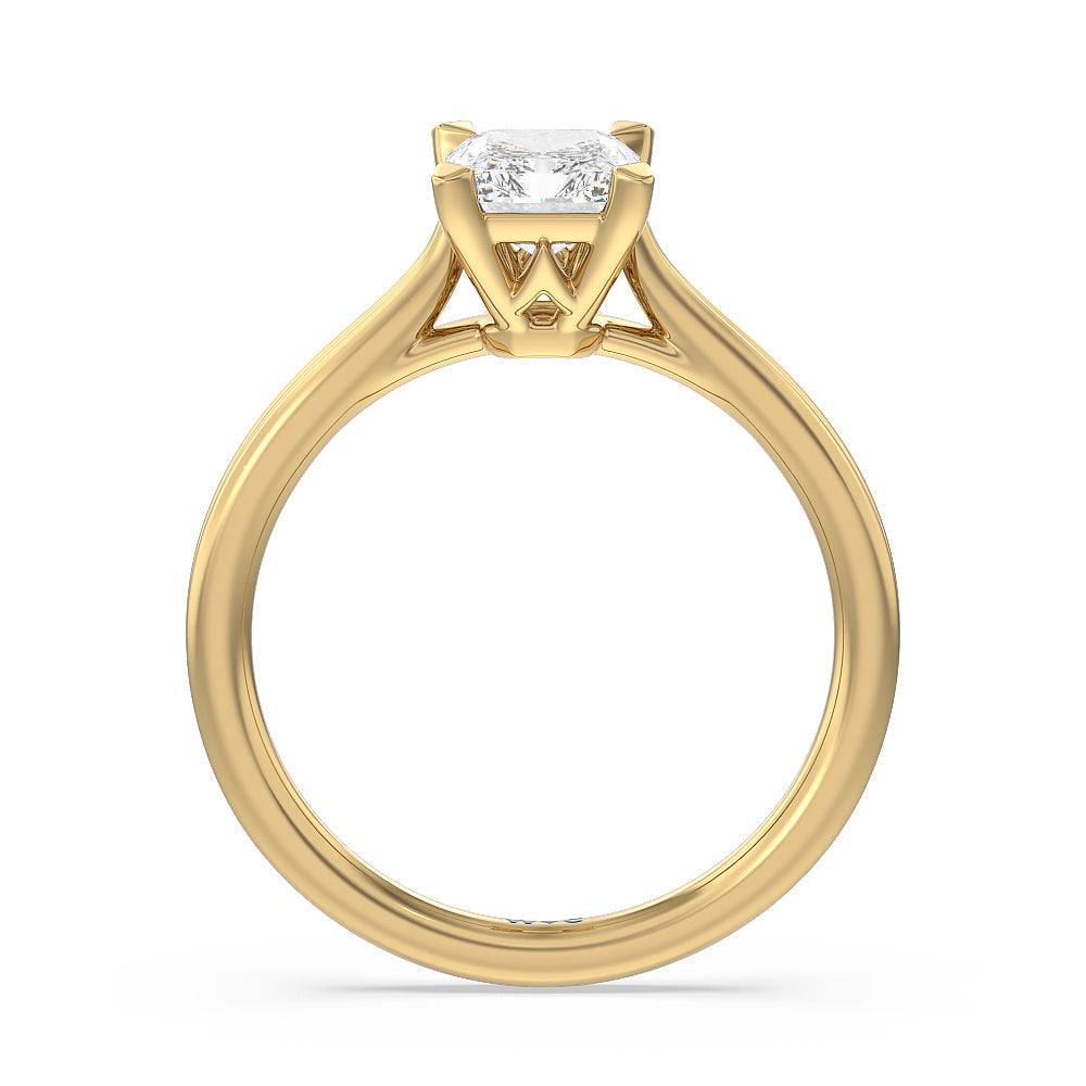 Grooved Taper Cathedral Solitaire Engagement Ring with Radiant Cut Diamond in 14KT Yellow Gold view 2
