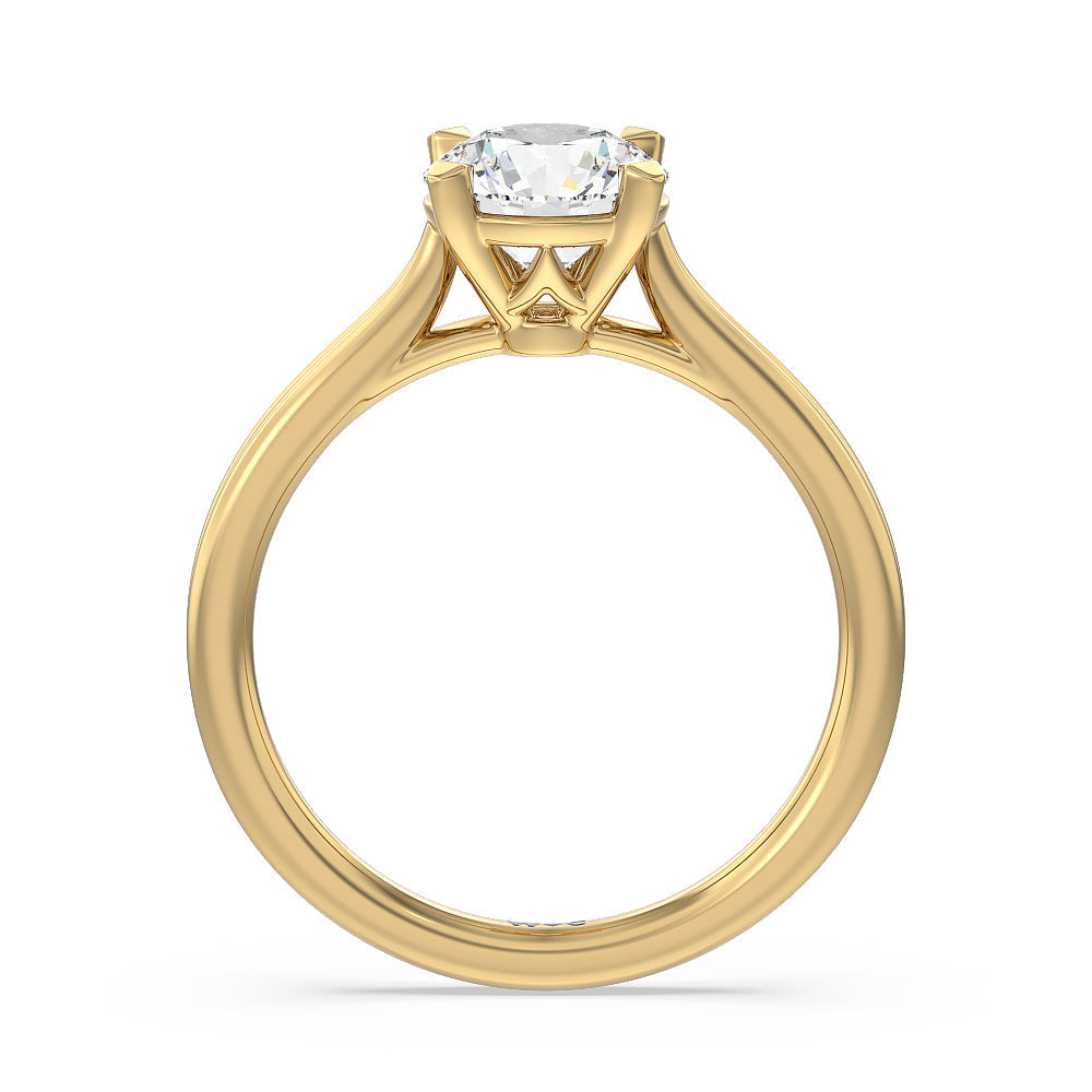 Grooved Taper Cathedral Solitaire Engagement Ring with Round Cut Diamond in 14KT Yellow Gold view 2
