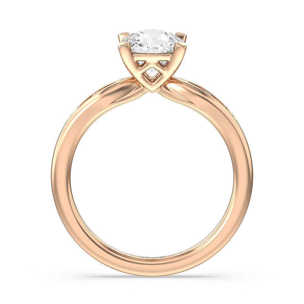 Petite Channel Set Engagement Ring with Cushion Cut Diamond in 14KT Rose Gold view 2
