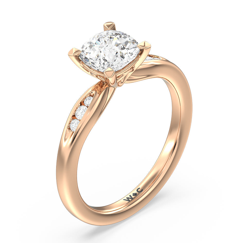 Petite Channel Set Engagement Ring with Cushion Cut Diamond in 14KT Rose Gold view 3
