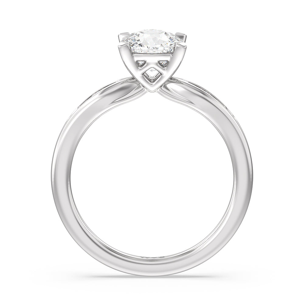Petite Channel Set Engagement Ring with Cushion Cut Diamond in 14KT Platinum view 2
