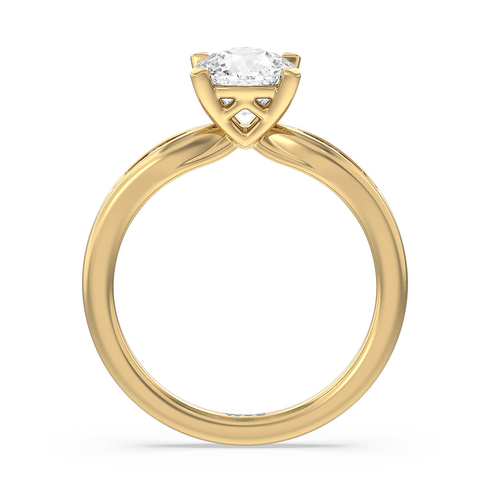 Petite Channel Set Engagement Ring with Cushion Cut Diamond in 14KT Yellow Gold view 2
