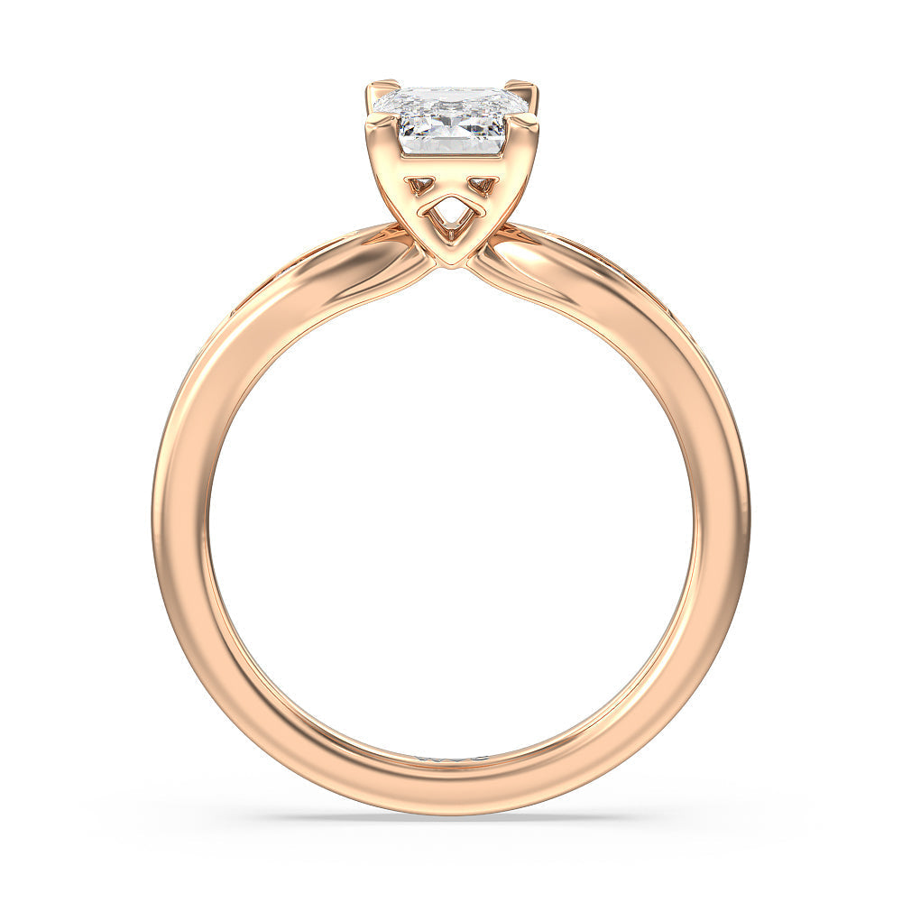 Petite Channel Set Engagement Ring with Emerald Cut Diamond in 14KT Rose Gold view 2
