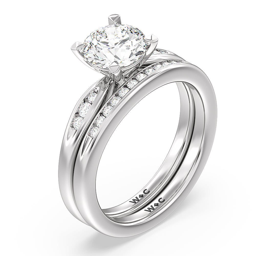 Petite Channel Set Engagement Ring with Emerald Cut Diamond in 14KT Platinum view 4
