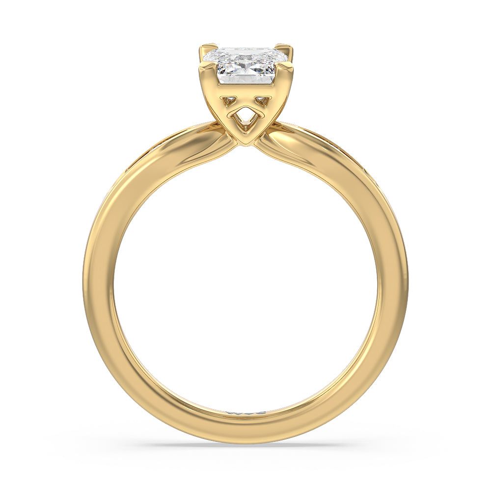 Petite Channel Set Engagement Ring with Emerald Cut Diamond in 14KT Yellow Gold view 2
