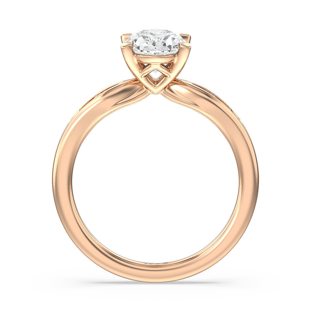 Petite Channel Set Engagement Ring with Oval Cut Diamond in 14KT Rose Gold view 2
