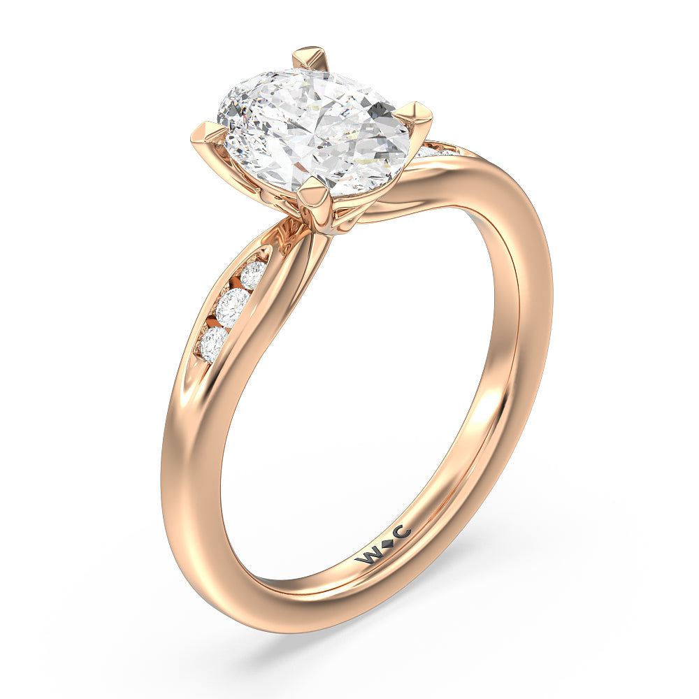 Petite Channel Set Engagement Ring with Oval Cut Diamond in 14KT Rose Gold view 3

