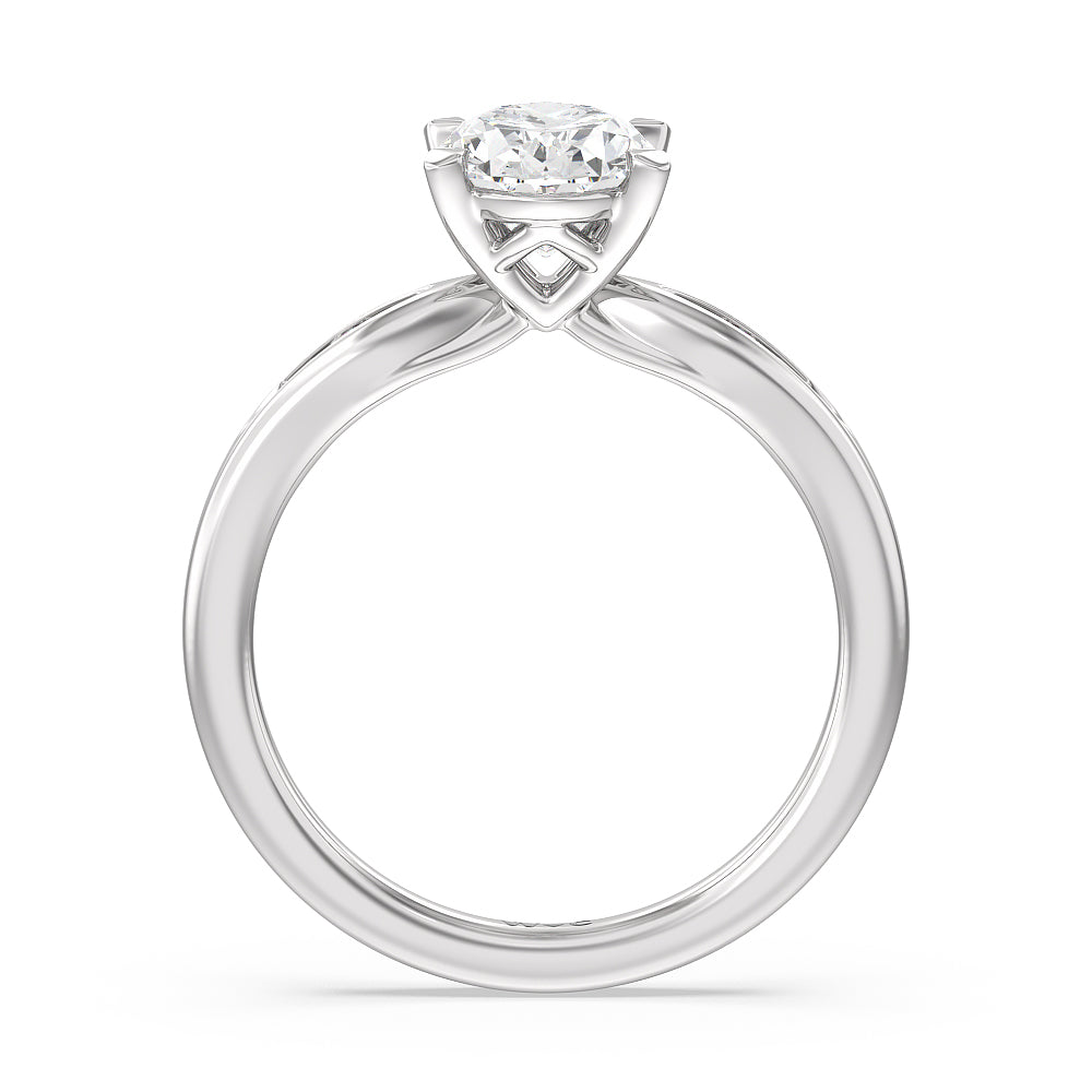Petite Channel Set Engagement Ring with Oval Cut Diamond in 14KT Platinum view 2
