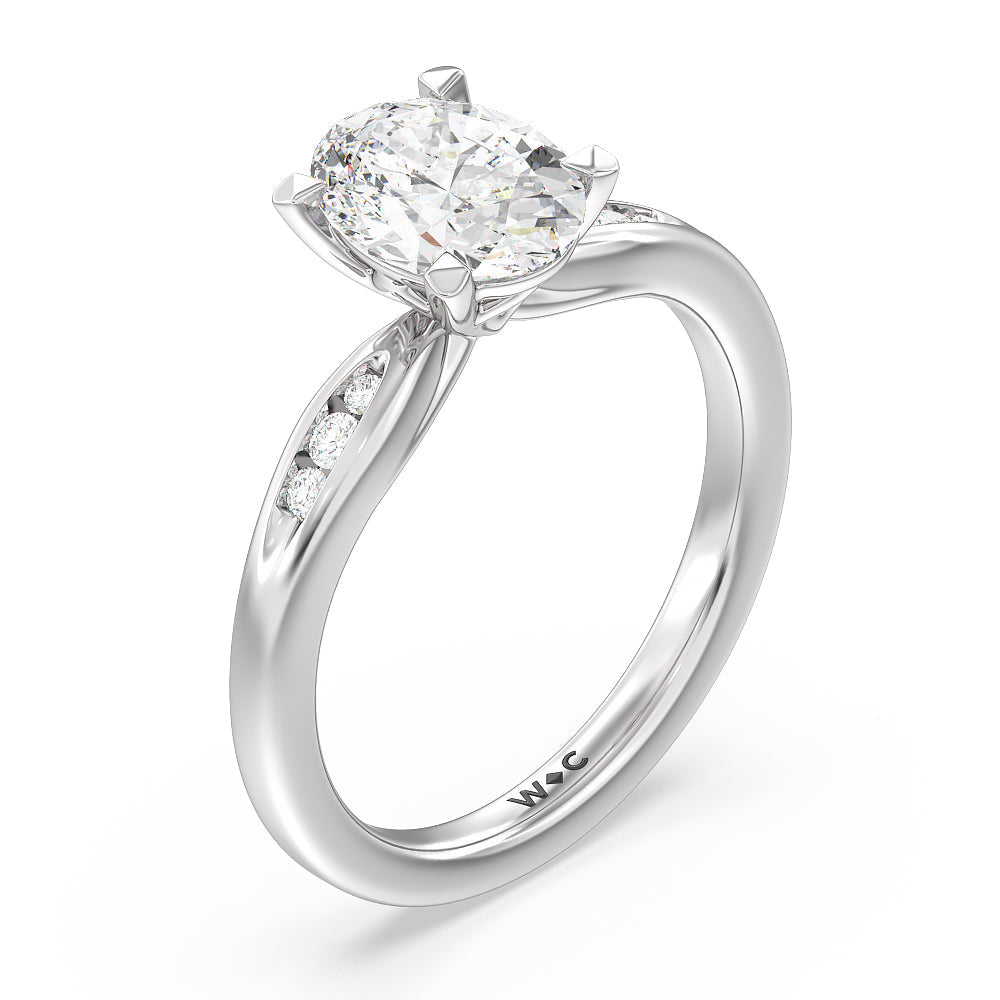 Petite Channel Set Engagement Ring with Oval Cut Diamond in 14KT Platinum view 3
