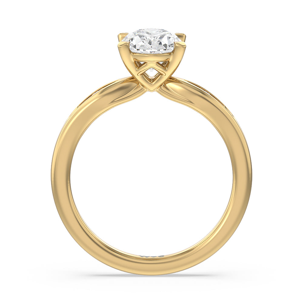 Petite Channel Set Engagement Ring with Oval Cut Diamond in 14KT Yellow Gold view 2
