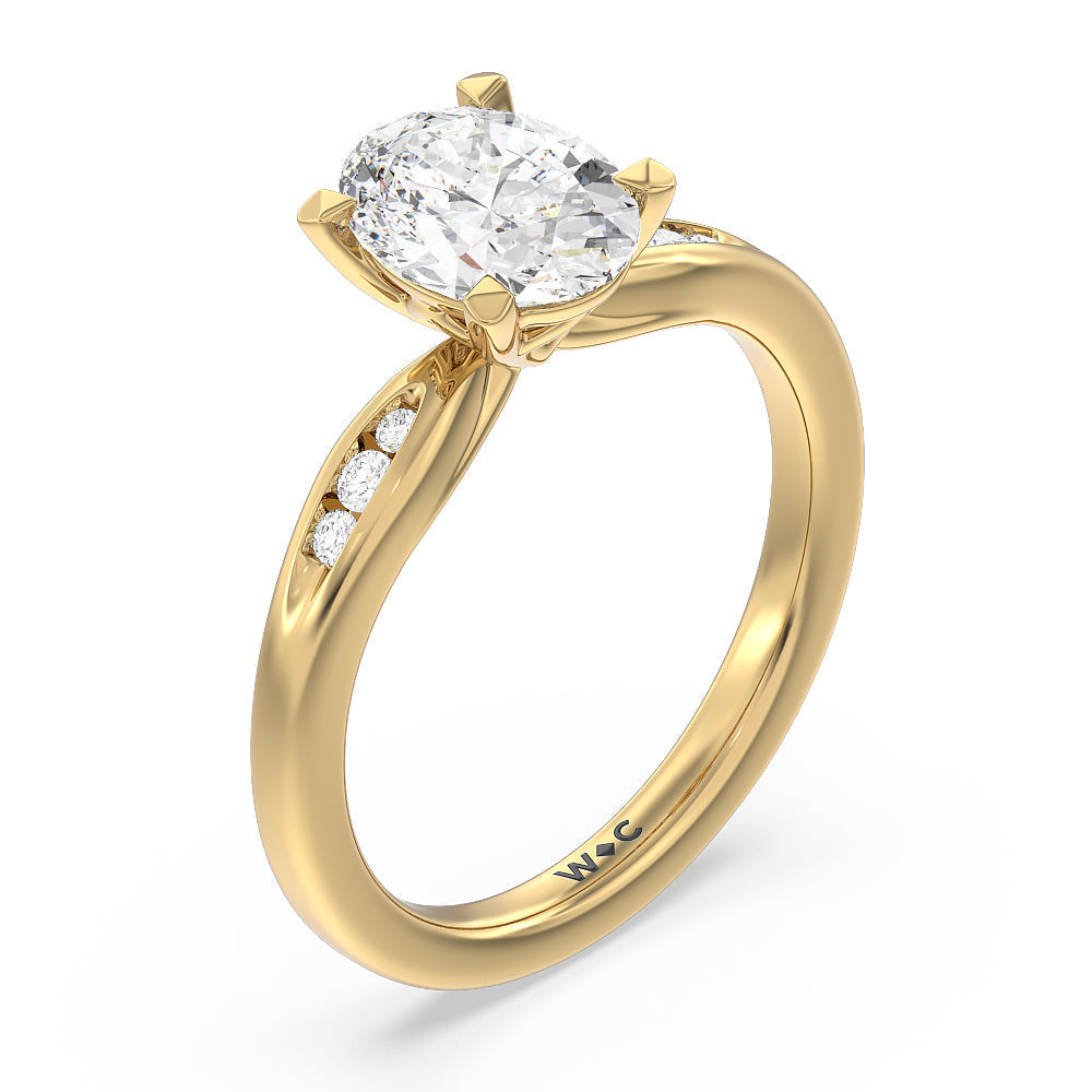 Petite Channel Set Engagement Ring with Oval Cut Diamond in 14KT Yellow Gold view 3
