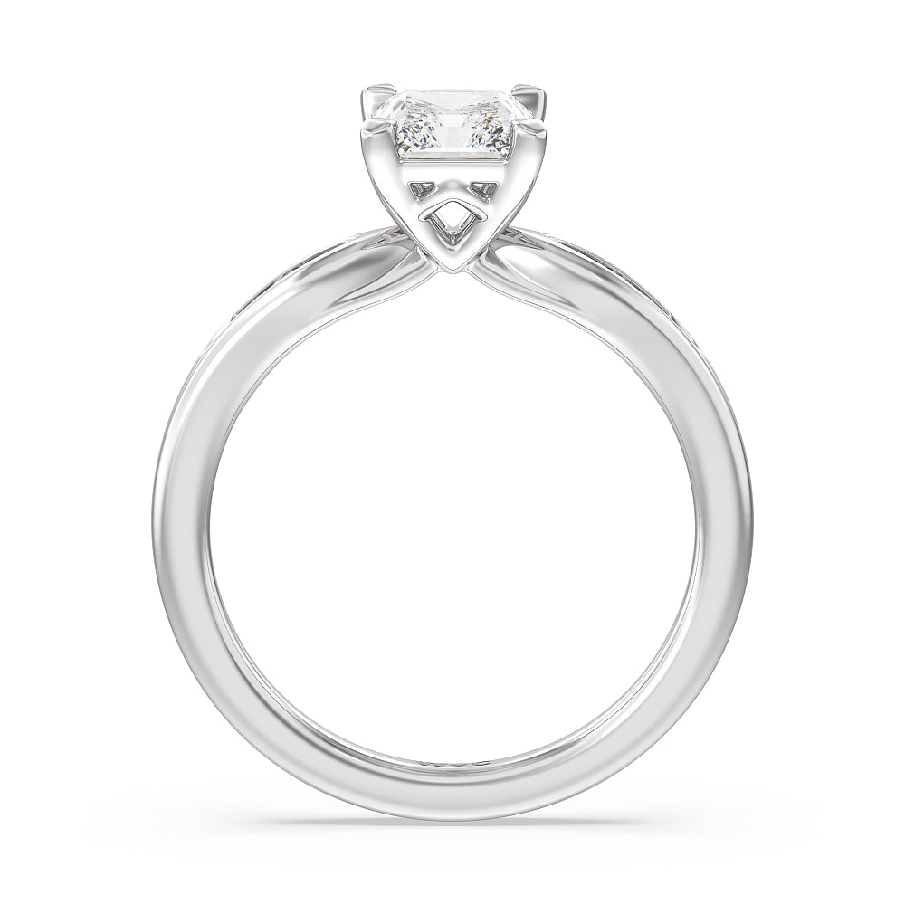 Petite Channel Set Engagement Ring with Radiant Cut Diamond in 14KT Platinum view 2
