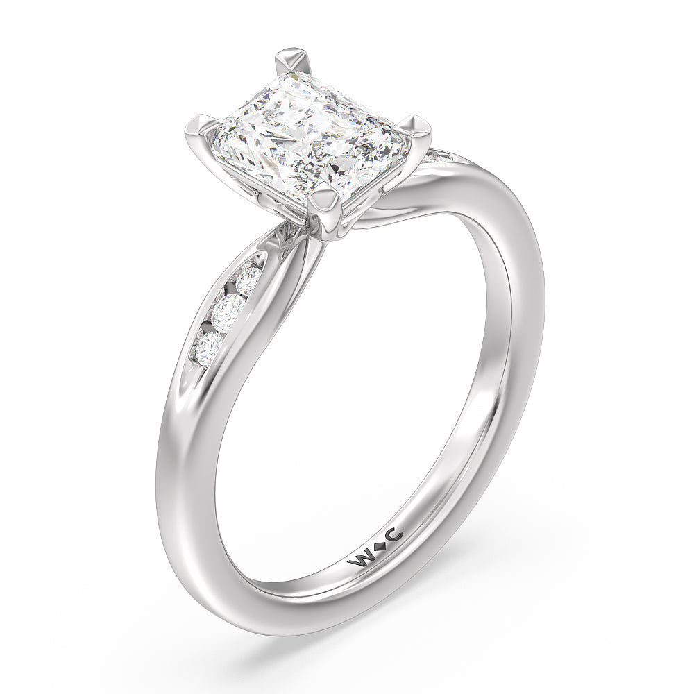 Petite Channel Set Engagement Ring with Radiant Cut Diamond in 14KT Platinum view 3
