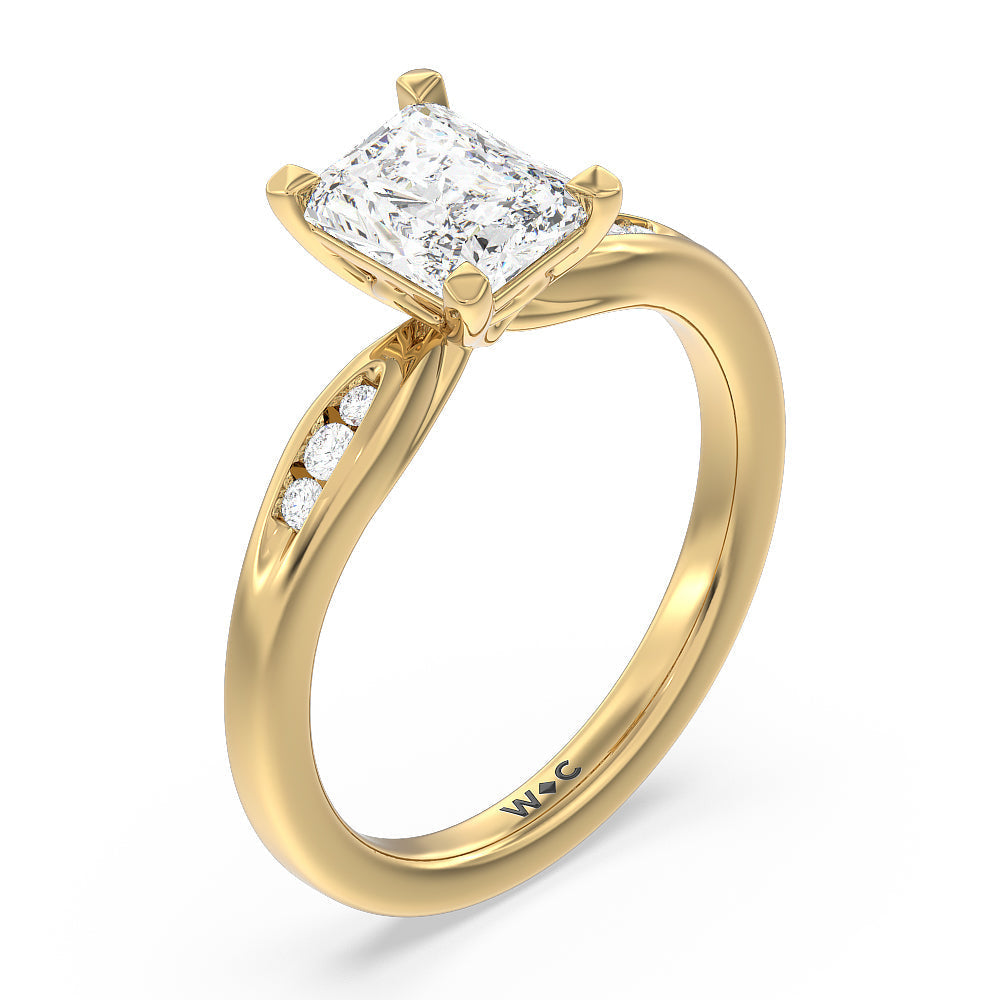 Petite Channel Set Engagement Ring with Radiant Cut Diamond in 14KT Yellow Gold view 3
