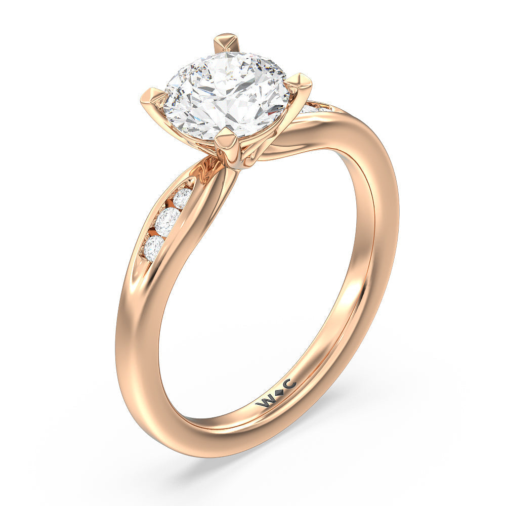 Petite Channel Set Engagement Ring with Round Cut Diamond in 14KT Rose Gold view 3
