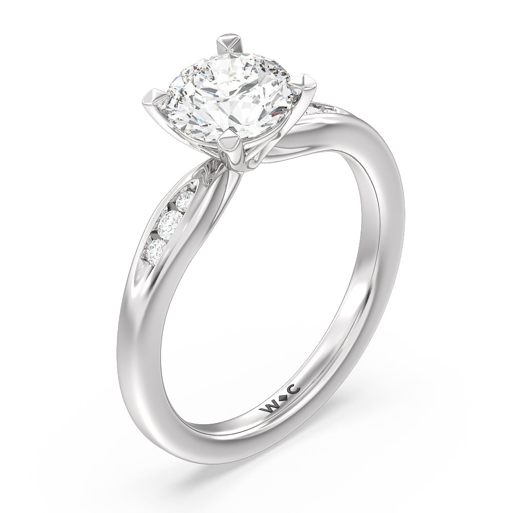 Petite Channel Set Engagement Ring with Round Cut Diamond in 14KT Platinum view 3
