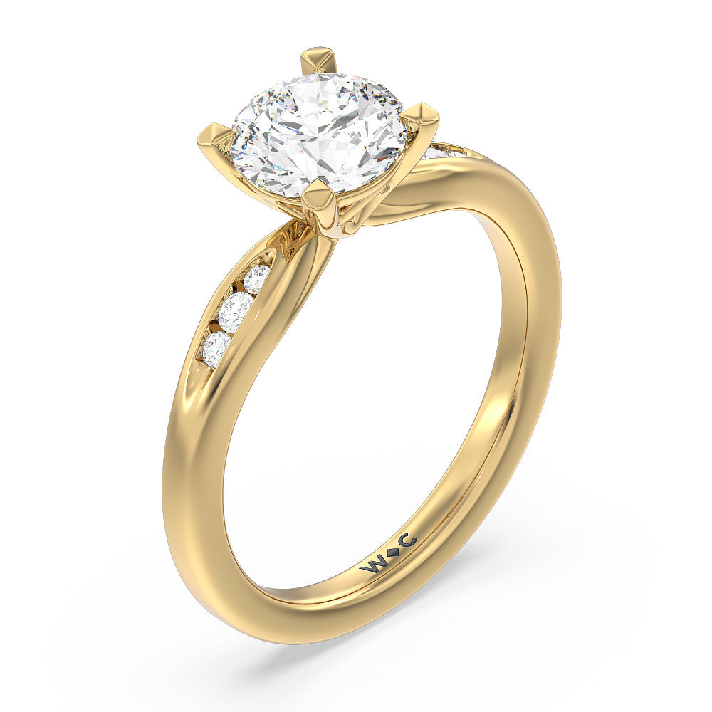 Petite Channel Set Engagement Ring with Round Cut Diamond in 14KT Yellow Gold view 3
