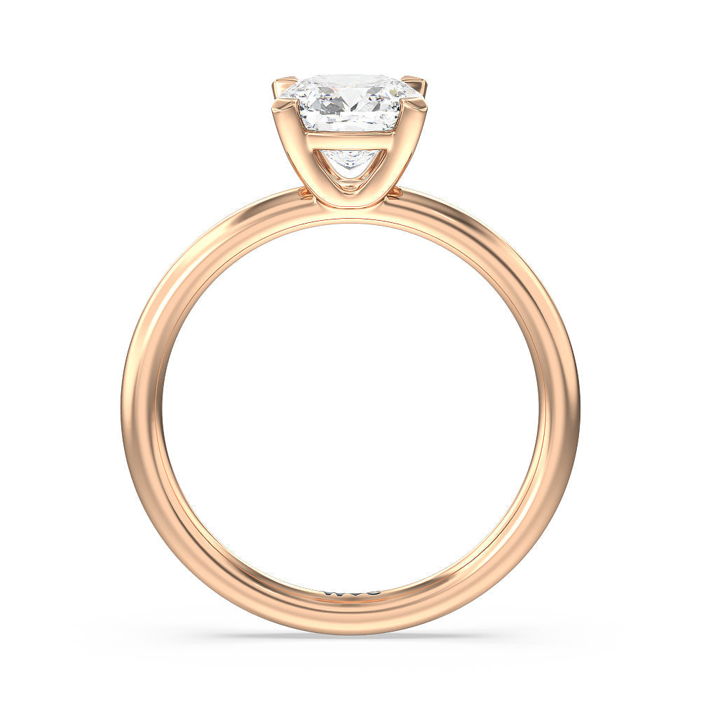 Cushion Cut Classic Four Prong Petite Comfort Fit Solitaire Engagement Ring with Lab Grown Diamond in 14KT Rose Gold view 2
