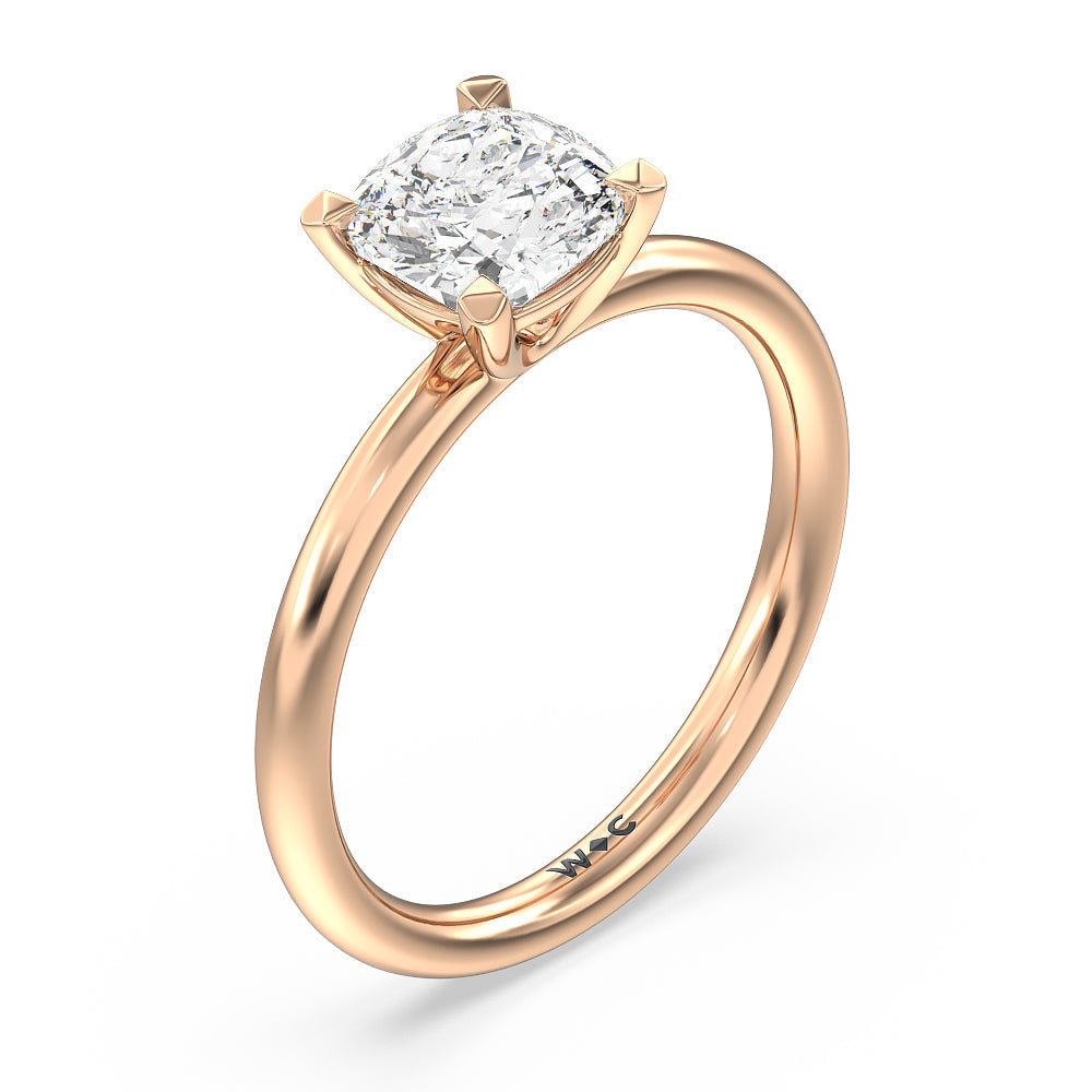 Cushion Cut Classic Four Prong Petite Comfort Fit Solitaire Engagement Ring with Lab Grown Diamond in 14KT Rose Gold view 3
