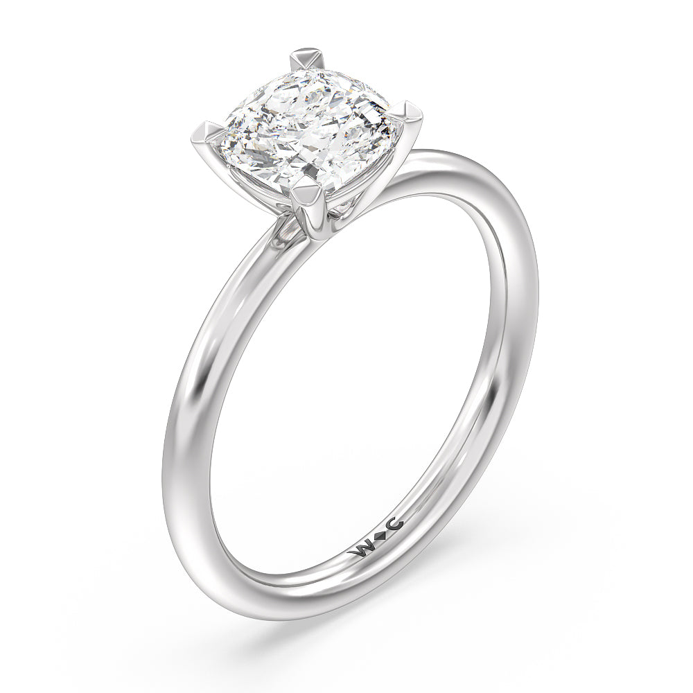 Cushion Cut Classic Four Prong Petite Comfort Fit Solitaire Engagement Ring with Lab Grown Diamond in 14KT Platinum view 3
