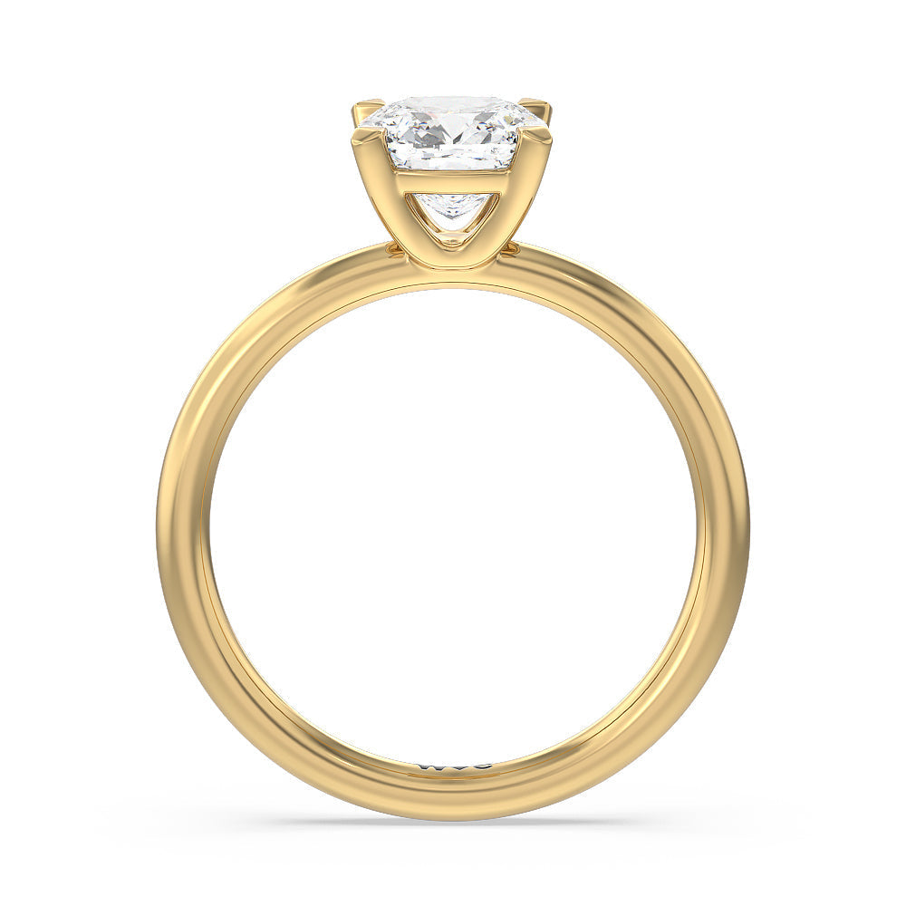 Cushion Cut Classic Four Prong Petite Comfort Fit Solitaire Engagement Ring with Lab Grown Diamond in 14KT Yellow Gold view 2

