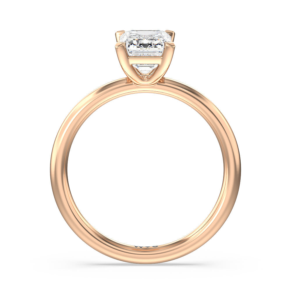 Emerald Cut Classic Four Prong Petite Comfort Fit Solitaire Engagement Ring with Lab Grown Diamond in 14KT Rose Gold view 2
