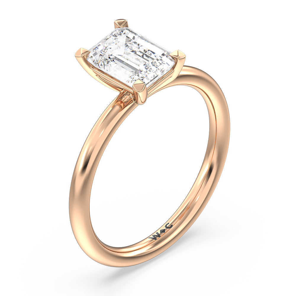 Emerald Cut Classic Four Prong Petite Comfort Fit Solitaire Engagement Ring with Lab Grown Diamond in 14KT Rose Gold view 3
