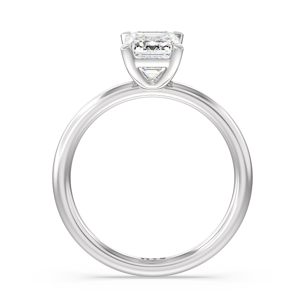 Emerald Cut Classic Four Prong Petite Comfort Fit Solitaire Engagement Ring with Lab Grown Diamond in 14KT Platinum view 2
