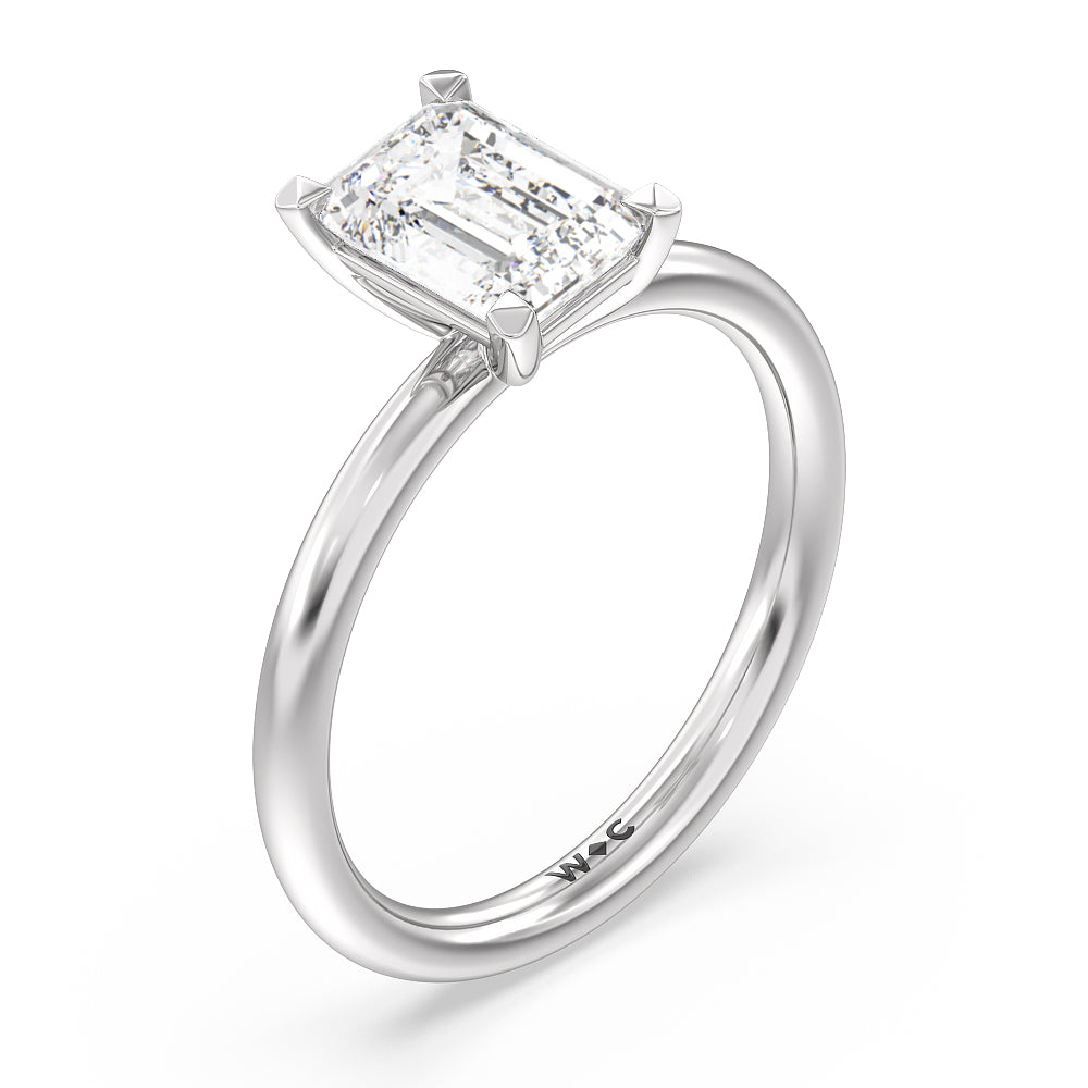Emerald Cut Classic Four Prong Petite Comfort Fit Solitaire Engagement Ring with Lab Grown Diamond in 14KT Platinum view 3
