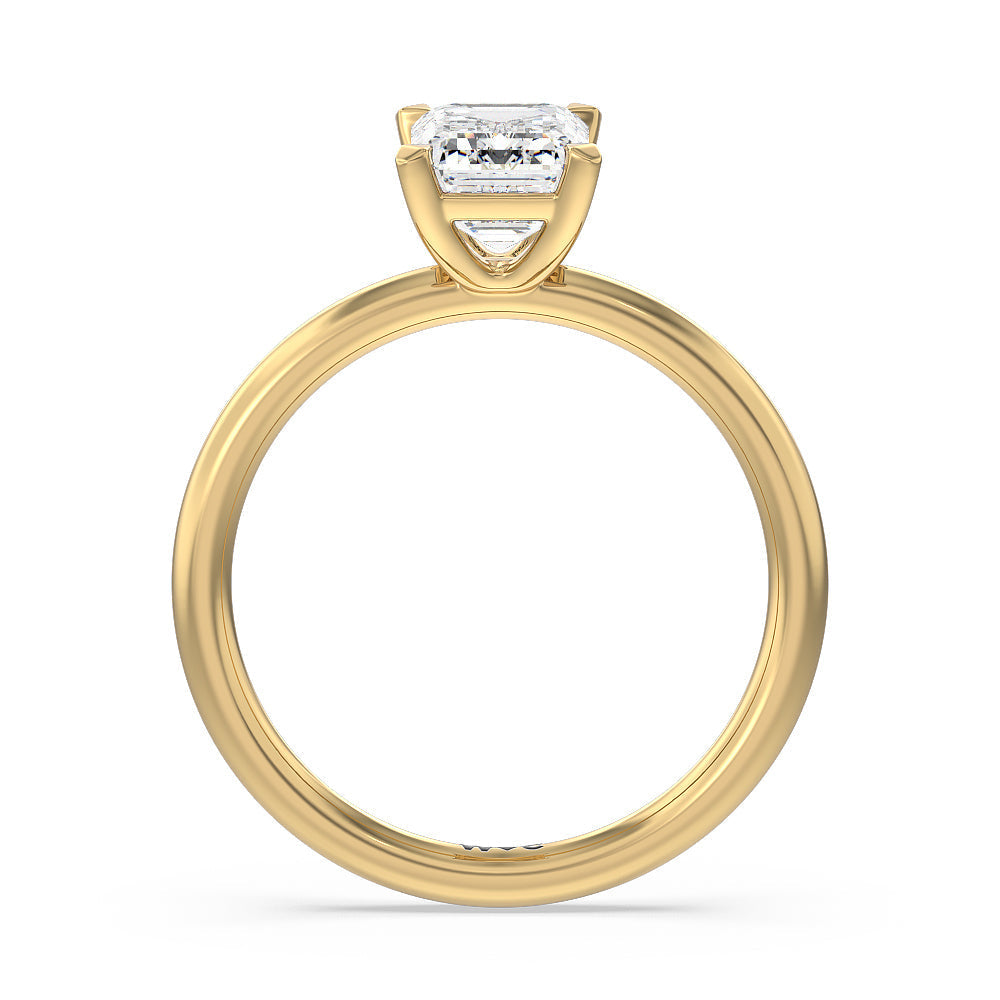 Emerald Cut Classic Four Prong Petite Comfort Fit Solitaire Engagement Ring with Lab Grown Diamond in 14KT Yellow Gold view 2
