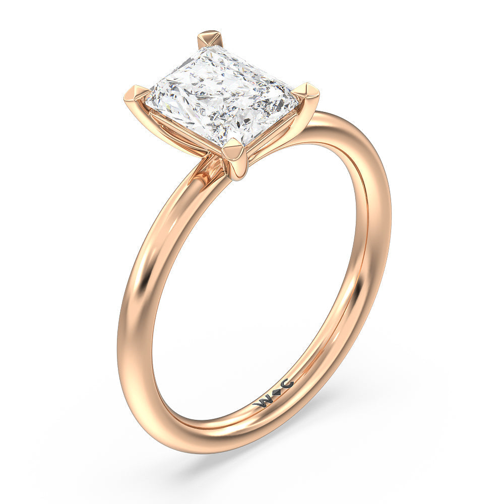 Radiant Cut Classic Four Prong Petite Comfort Fit Solitaire Engagement Ring with Lab Grown Diamond in 14KT Rose Gold view 3

