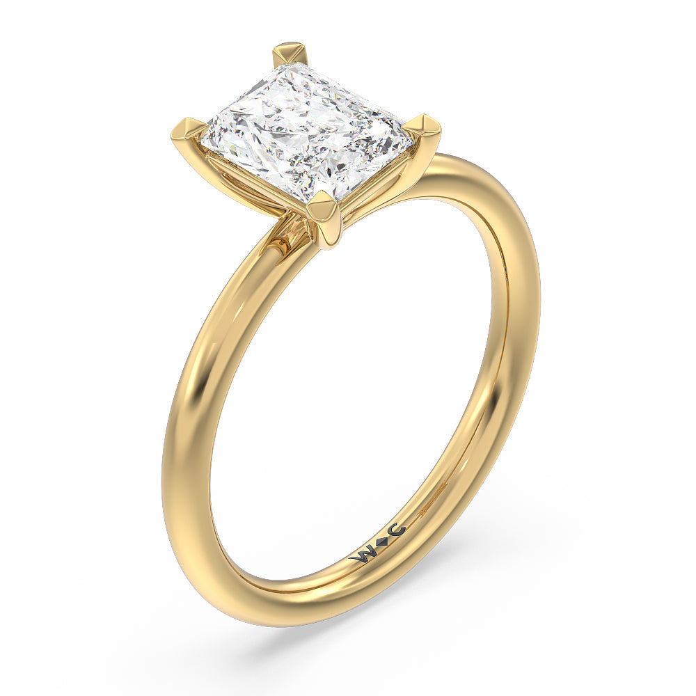 Radiant Cut Classic Four Prong Petite Comfort Fit Solitaire Engagement Ring with Lab Grown Diamond in 14KT Yellow Gold view 3
