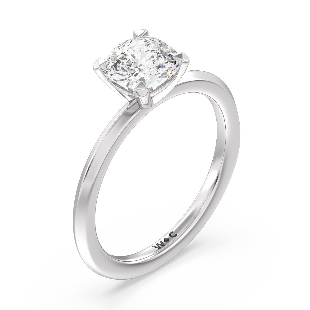 Cushion Cut Petite Knife Edge Solitaire Engagement Ring with Lab Grown Diamond in 14KT Platinum view 3
