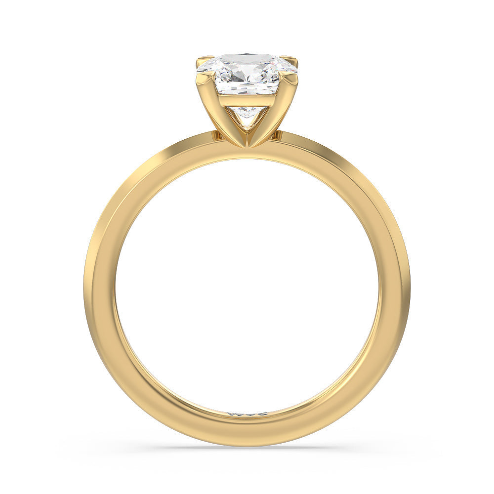 Cushion Cut Petite Knife Edge Solitaire Engagement Ring with Lab Grown Diamond in 14KT Yellow Gold view 2
