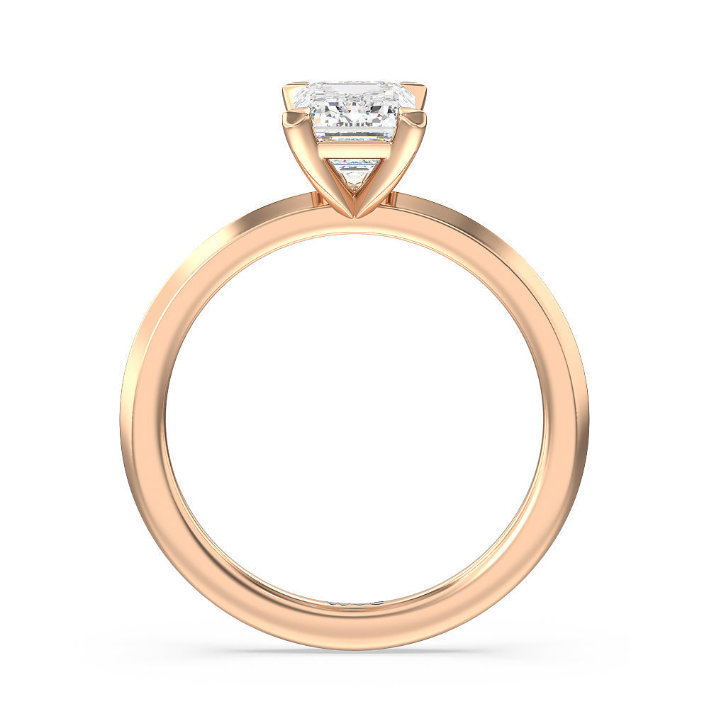 Emerald Cut Petite Knife Edge Solitaire Engagement Ring with Lab Grown Diamond in 14KT Rose Gold view 2
