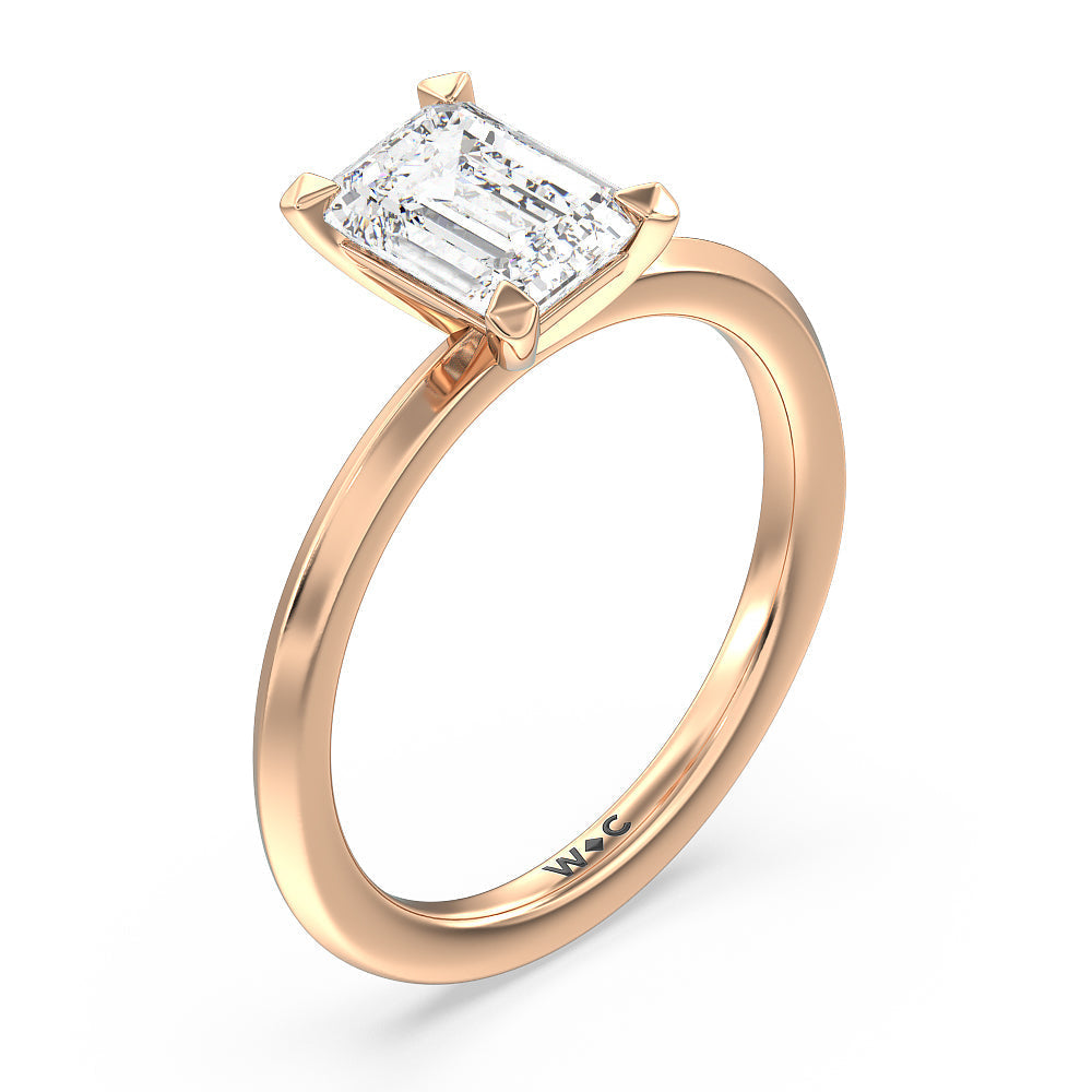 Emerald Cut Petite Knife Edge Solitaire Engagement Ring with Lab Grown Diamond in 14KT Rose Gold view 3
