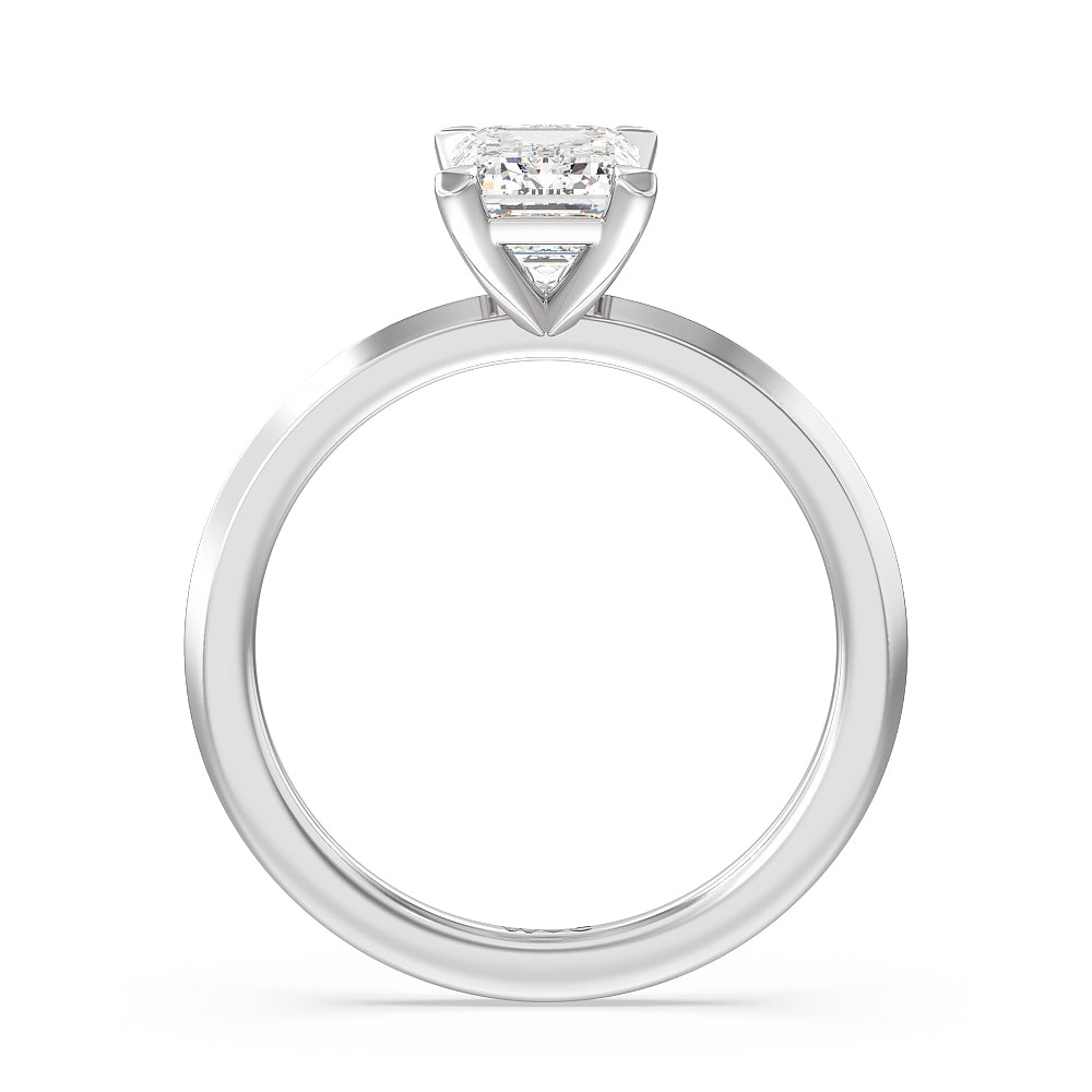 Emerald Cut Petite Knife Edge Solitaire Engagement Ring with Lab Grown Diamond in 14KT Platinum view 2
