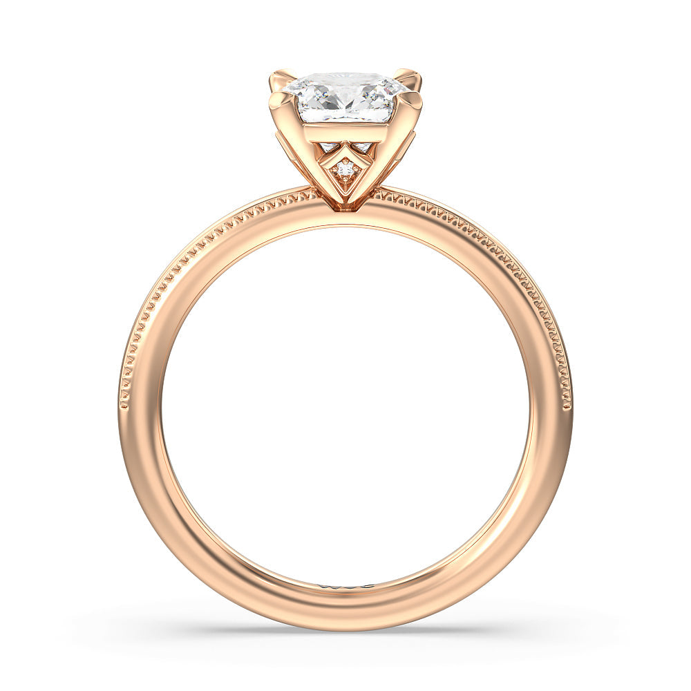 Kite Basket Four Prong Solitaire Engagement Ring with Cushion Cut Diamond in 14KT Rose Gold view 2
