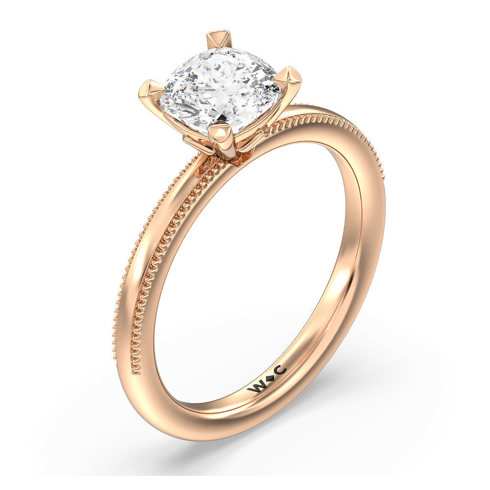Kite Basket Four Prong Solitaire Engagement Ring with Cushion Cut Diamond in 14KT Rose Gold view 3
