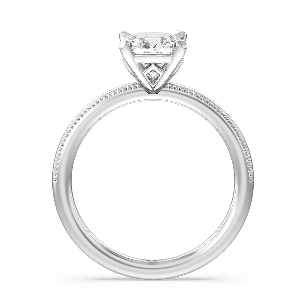 Kite Basket Four Prong Solitaire Engagement Ring with Cushion Cut Diamond in 14KT Platinum view 2
