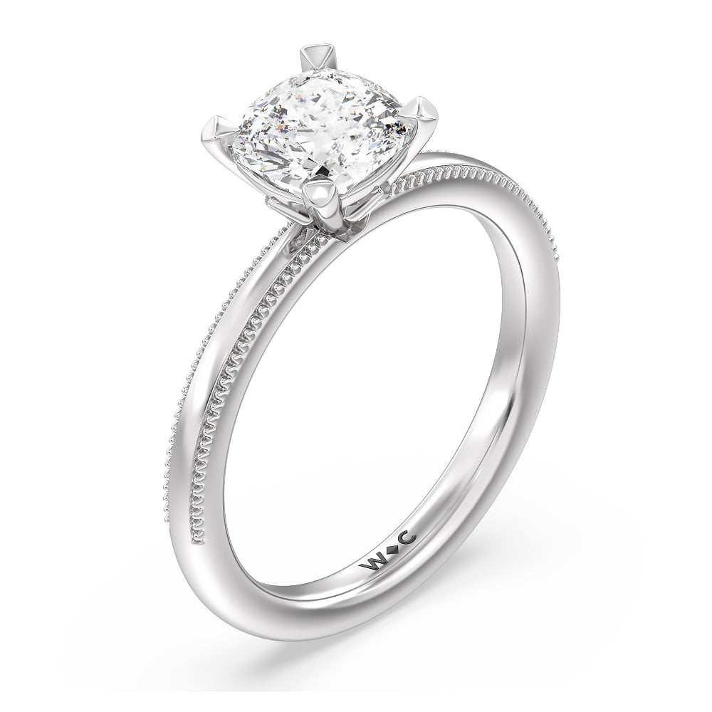 Kite Basket Four Prong Solitaire Engagement Ring with Cushion Cut Diamond in 14KT Platinum view 3
