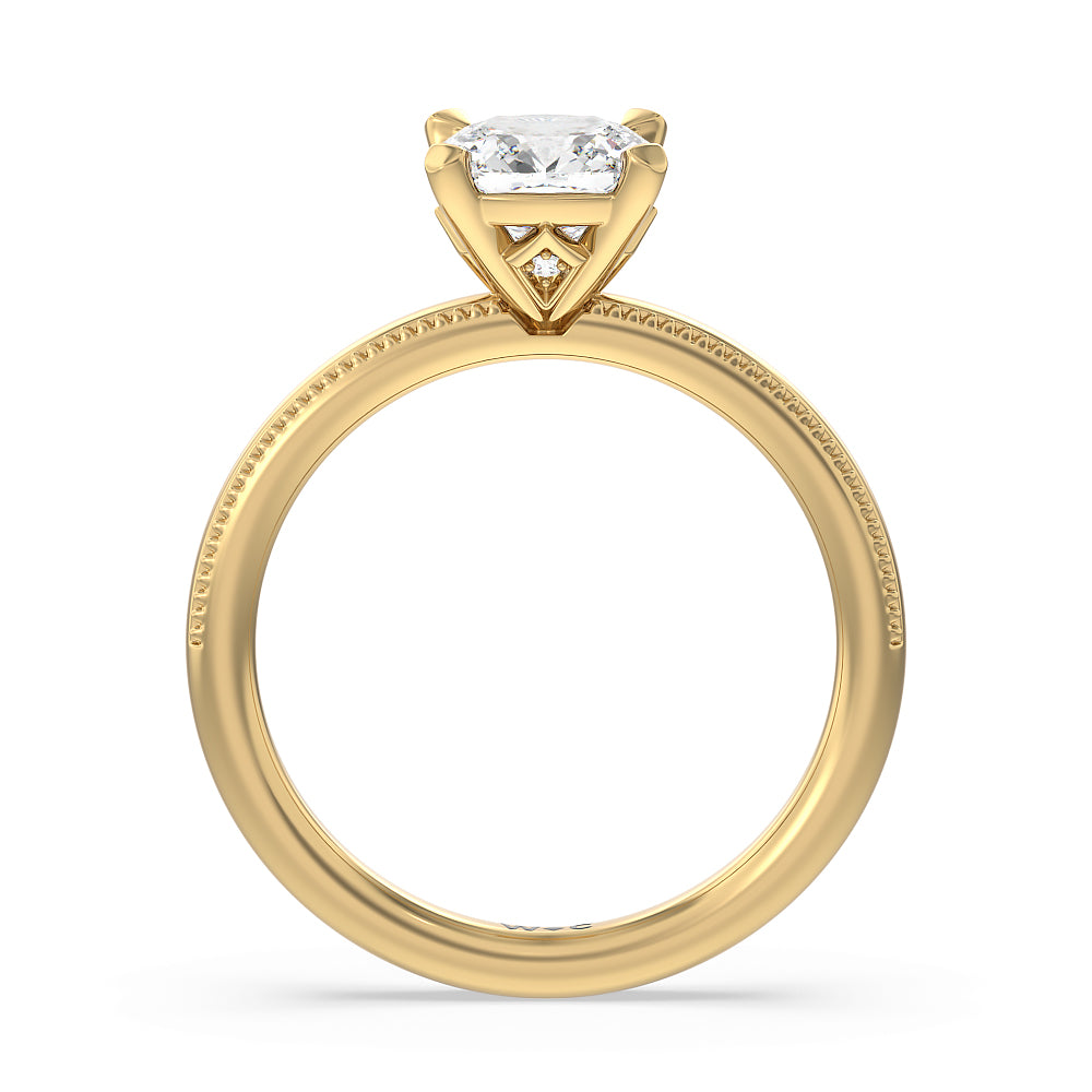 Kite Basket Four Prong Solitaire Engagement Ring with Cushion Cut Diamond in 14KT Yellow Gold view 2
