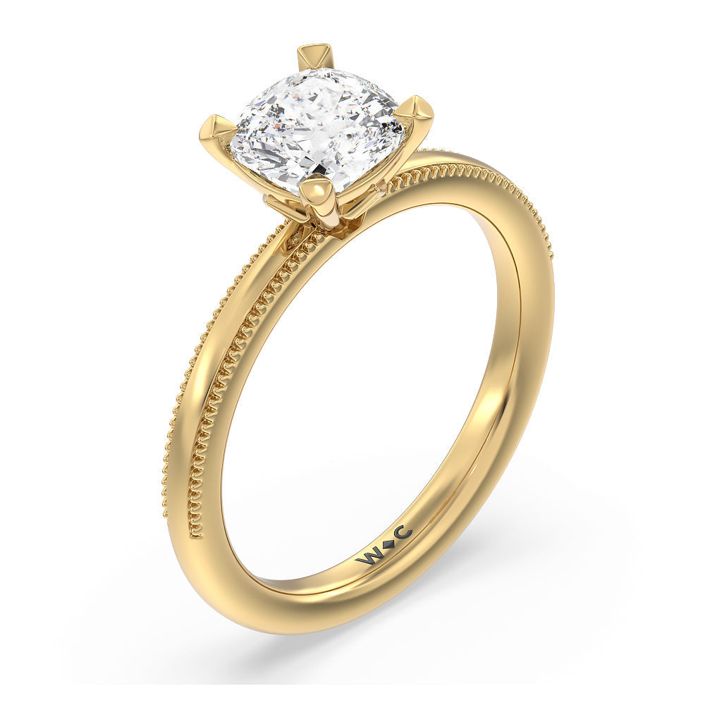 Kite Basket Four Prong Solitaire Engagement Ring with Cushion Cut Diamond in 14KT Yellow Gold view 3
