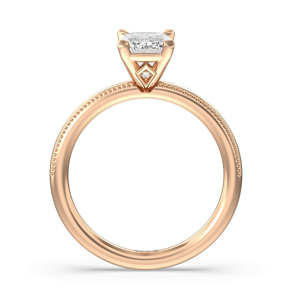 Kite Basket Four Prong Solitaire Engagement Ring with Emerald Cut Diamond in 14KT Rose Gold view 2
