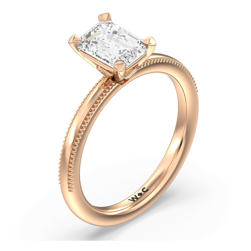 Kite Basket Four Prong Solitaire Engagement Ring with Emerald Cut Diamond in 14KT Rose Gold view 3
