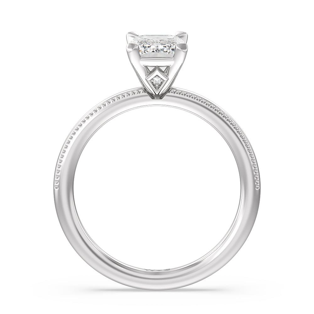 Kite Basket Four Prong Solitaire Engagement Ring with Emerald Cut Diamond in 14KT Platinum view 2
