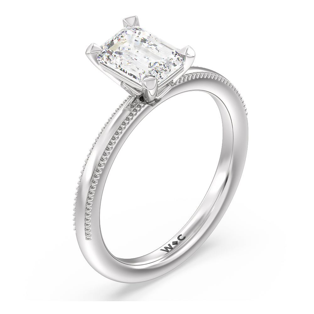 Kite Basket Four Prong Solitaire Engagement Ring with Emerald Cut Diamond in 14KT Platinum view 3
