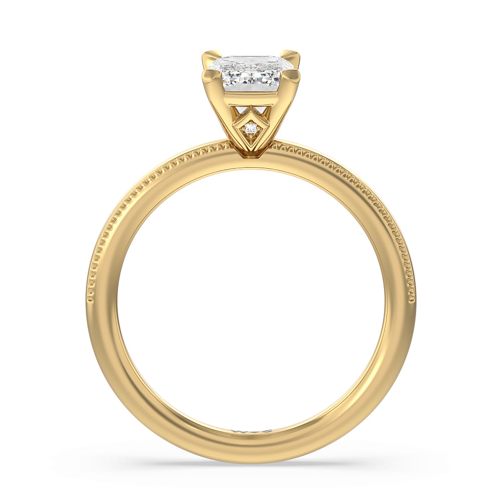 Kite Basket Four Prong Solitaire Engagement Ring with Emerald Cut Diamond in 14KT Yellow Gold view 2
