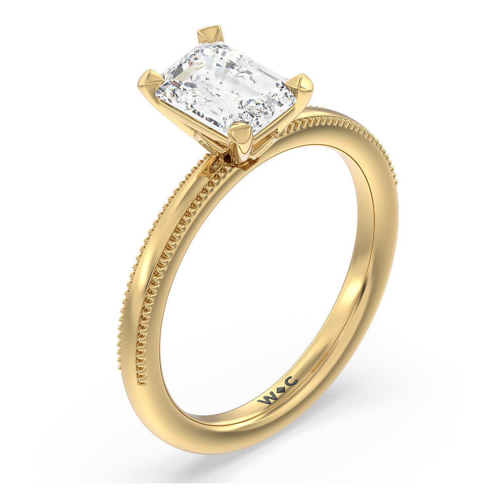 Kite Basket Four Prong Solitaire Engagement Ring with Emerald Cut Diamond in 14KT Yellow Gold view 3
