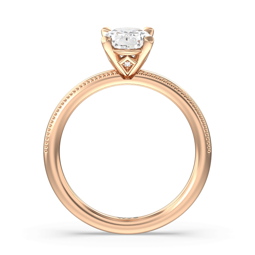 Kite Basket Four Prong Solitaire Engagement Ring with Oval Cut Diamond in 14KT Rose Gold view 2
